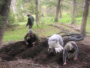 Digging pits for coal beds.