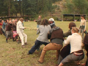 Tug of War with grass rope.