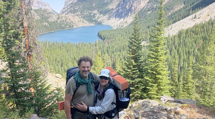Thomas J. Elpel and Linda Welsh backpacking The Beaten Path through Montana's Absaroka-Beartooth Wilderness.